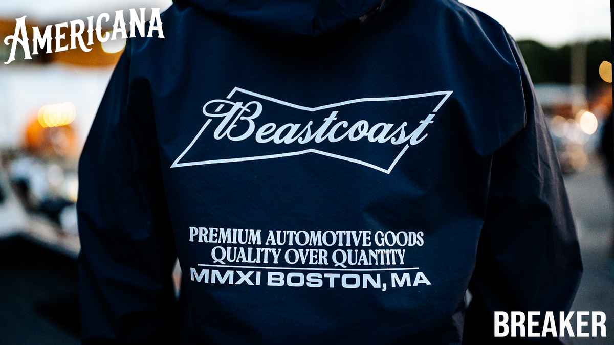 BeastCoast Americana Breaker jacket in navy, back print close-up