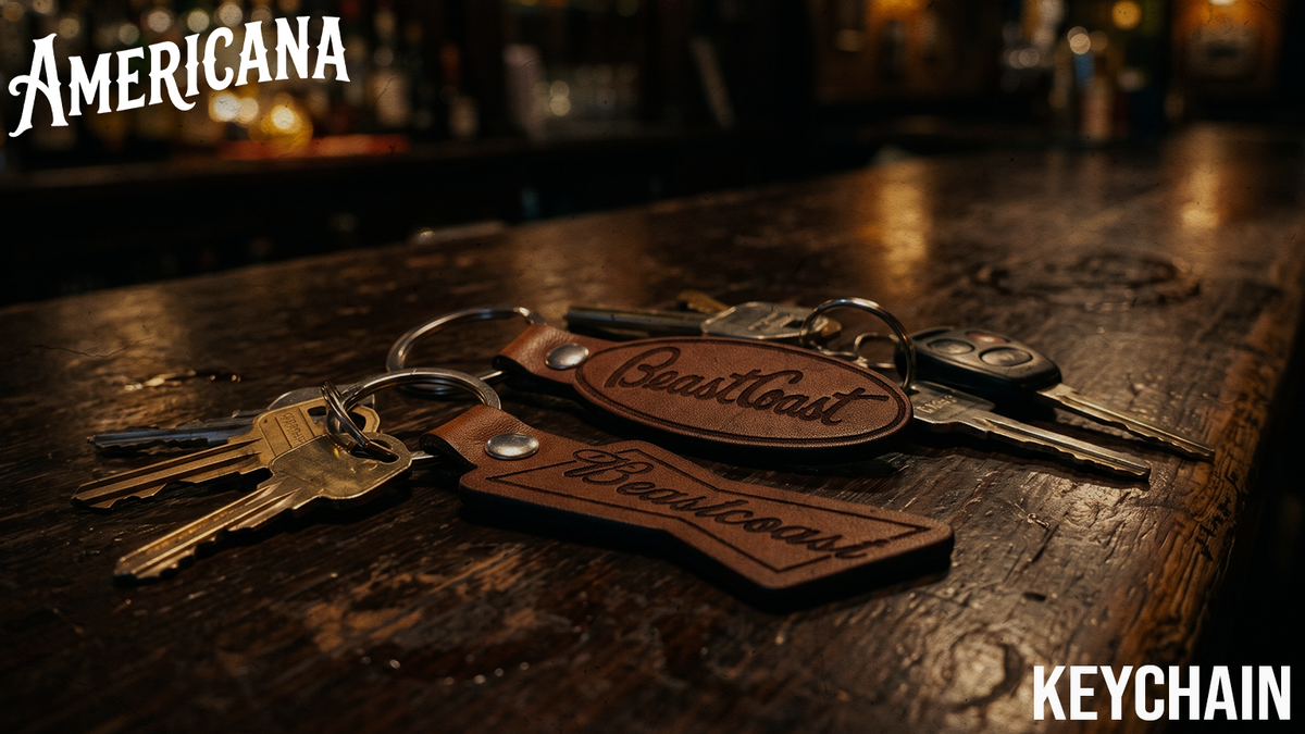 BeastCoast Americana Keychains, Bowtie and Pete leather keychains with keys