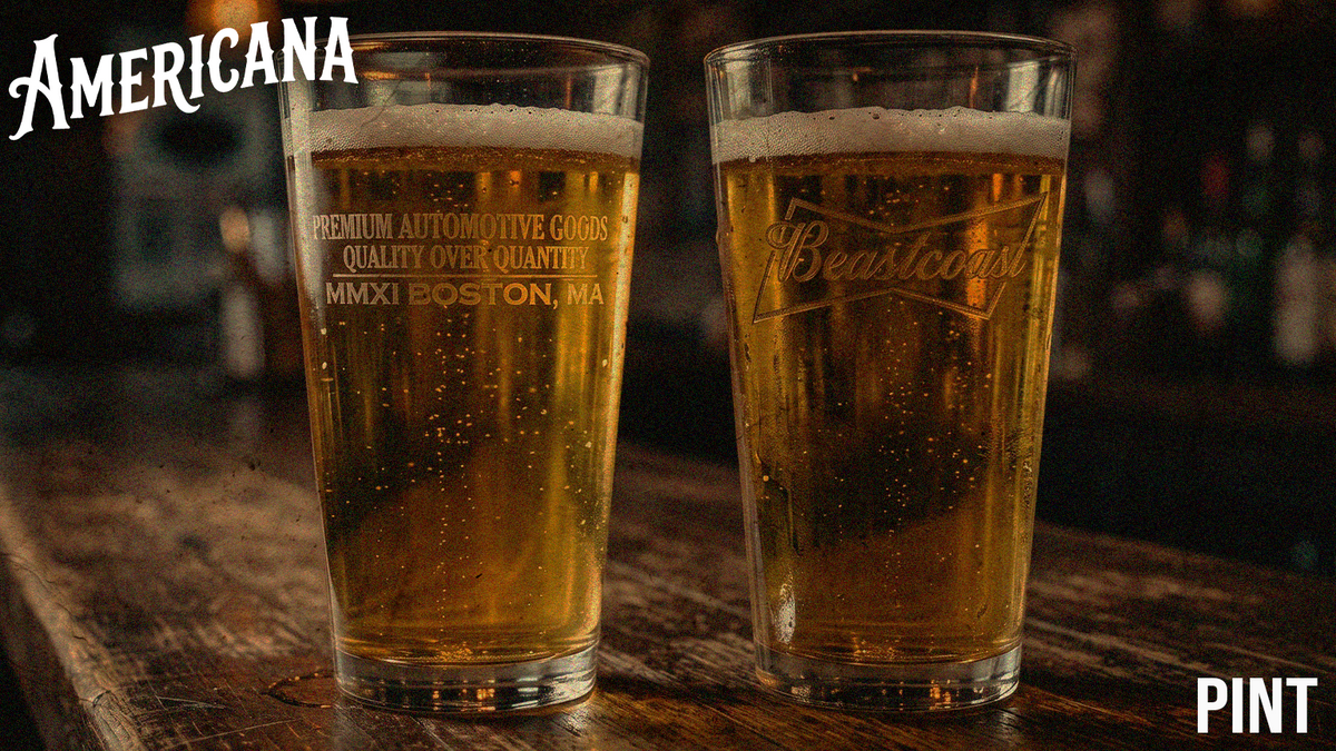 BeastCoast Americana Pint glasses filled with beer on a bar top