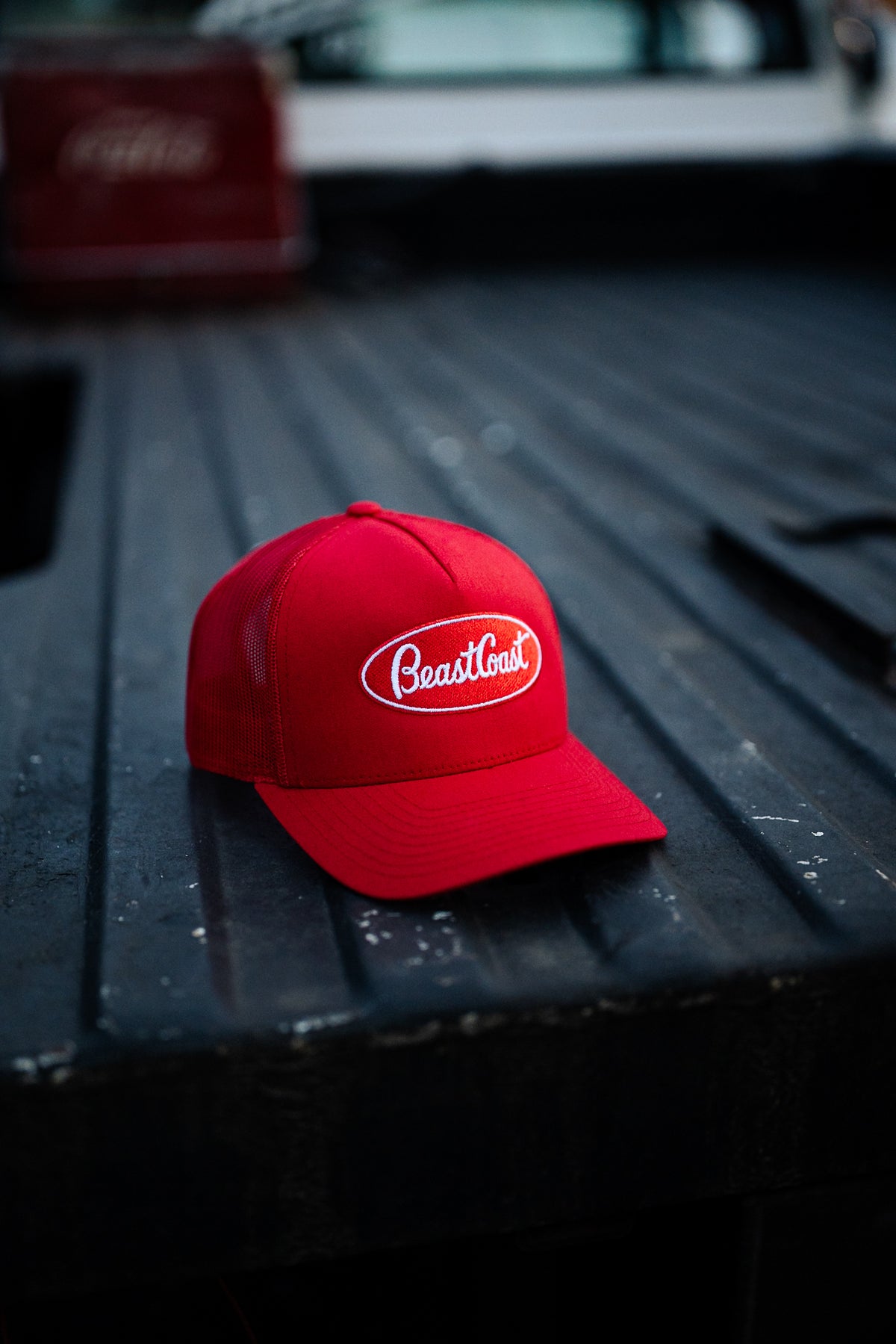 BeastCoast Americana Trucker hat in red with oval patch