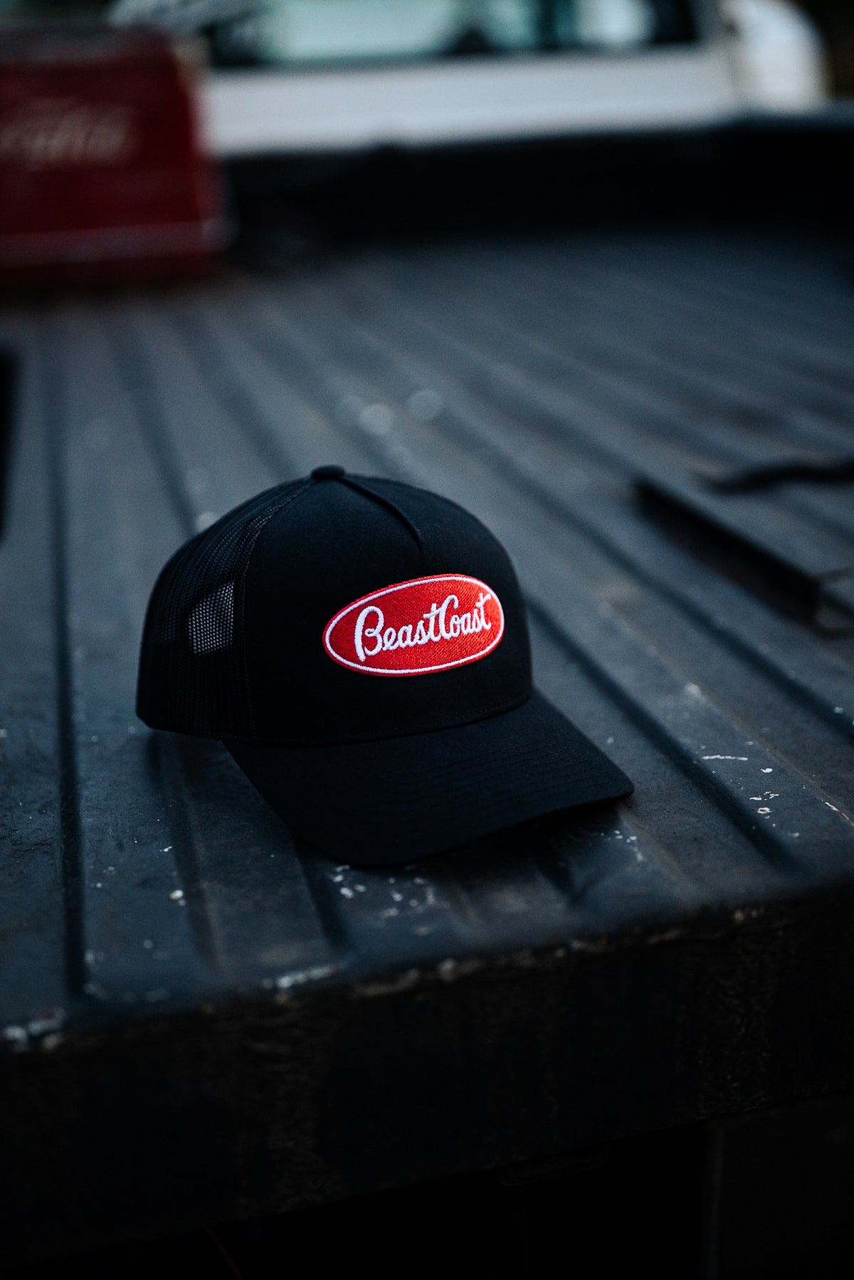 BeastCoast Americana Trucker hat in black with red oval patch