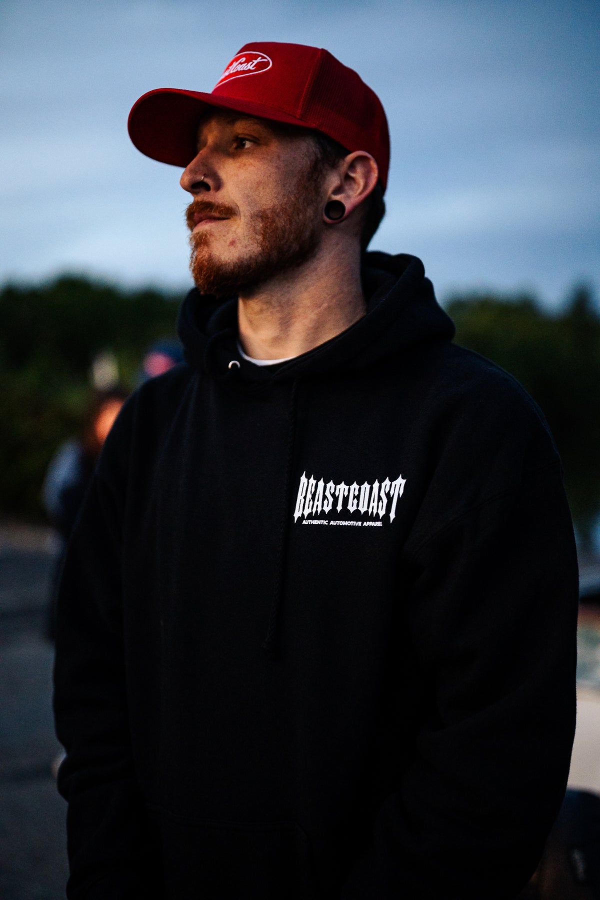 BeastCoast Americana Hoodie in black, front chest logo on model