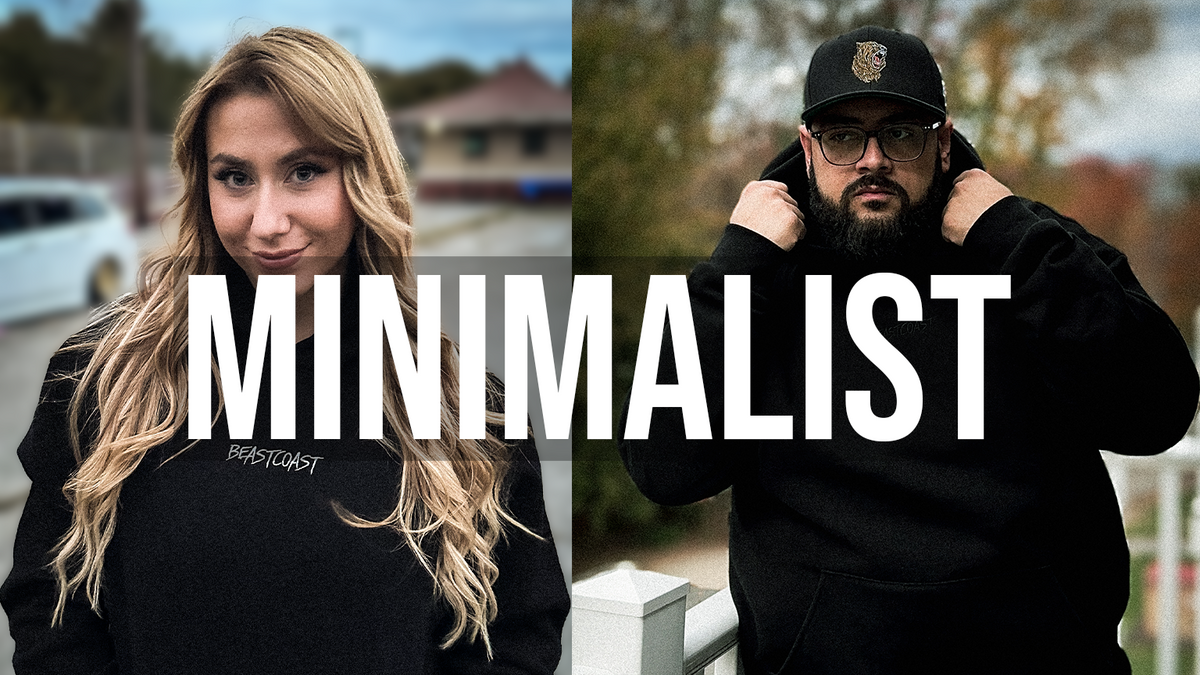 BeastCoast Minimalist Hoodie in black with tonal chest embroidery, worn by two models